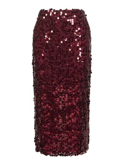 Blanca Vita Burgundy Sequins Gralis Midi Pencil Skirt