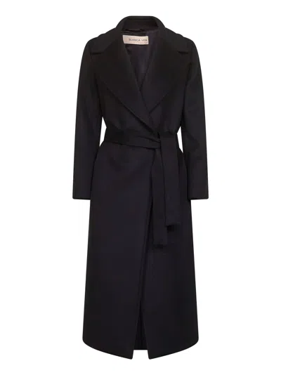Blanca Vita Onyx Wool Blend Calistea Wrap Coat In Black