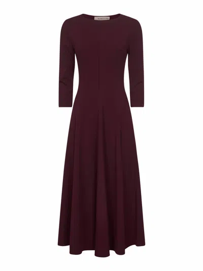 Blanca Vita Burgundy Stretch Jersey Asia Flared Midi Dress