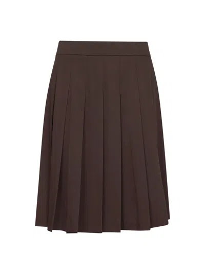 Blanca Vita Brown Stretch Canvas Gymbe Pleated Skirt In Brown