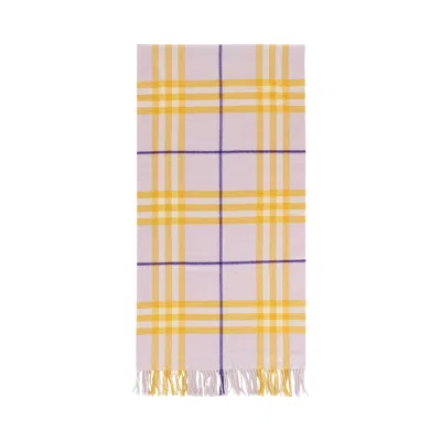 Pre-owned Burberry Check Pattern Fringed Cashmere Scarf 'hazel' | Purple | Women's Size Onesize