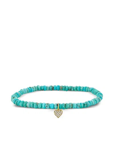 Sydney Evan 14k Yellow Gold Baby Heart Turquoise And Diamond Bracelet