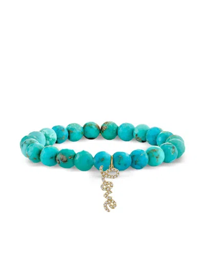 Sydney Evan 14k Yellow Gold Love Script Turquoise And Diamond Bracelet