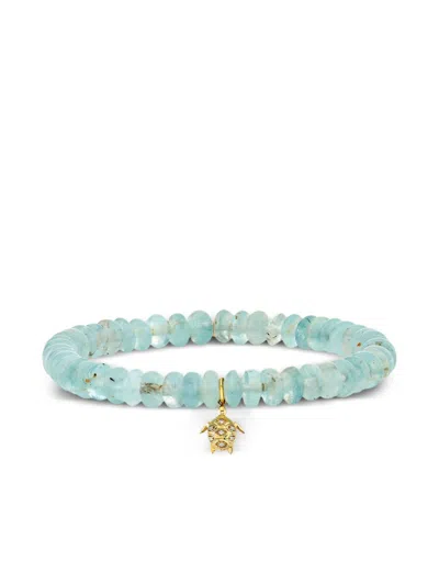 Sydney Evan 14k Yellow Gold Small Turtle Aquamarine And Diamond Bracelet