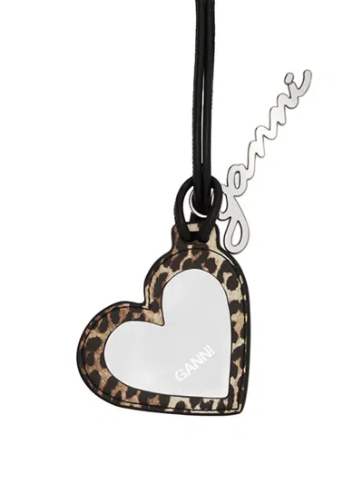 Ganni Heart-shaped Mirror With Leopard Print In Black