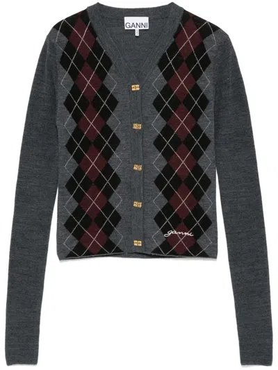 Ganni Anthracite Grey Merino Wool Cardigan