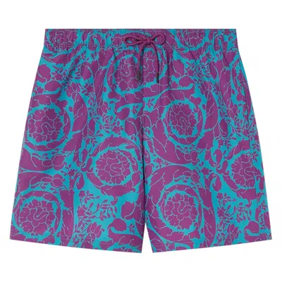 Pre-owned Versace Barocco Silhouette Boardshorts 'teal/plum' | Blue | Men's Size 5