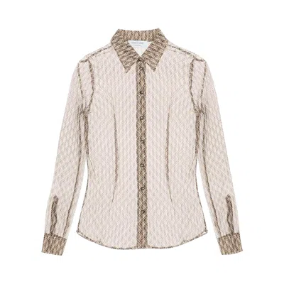 Pre-owned Marine Serre Moon Diamant Silk Blouse 'beige' | Tan | Women's Size 38
