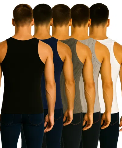Galaxy By Harvic Men's 5-pack Heavyweight Ribbed Tank Top In Multi