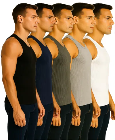 Galaxy By Harvic Men's 5-pack Heavyweight Ribbed Tank Top In Multi