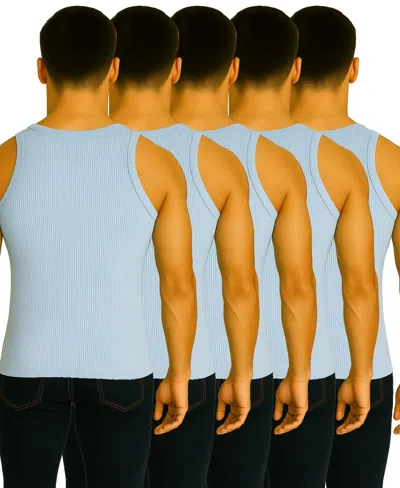 Galaxy By Harvic Men's 5-pack Heavyweight Ribbed Tank Top In Blue