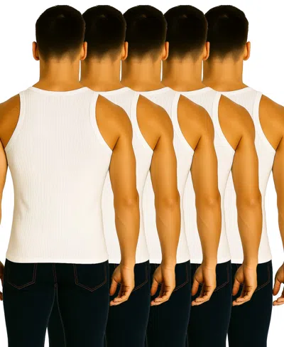 Galaxy By Harvic Men's 5-pack Heavyweight Ribbed Tank Top In White