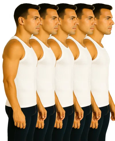 Galaxy By Harvic Men's 5-pack Heavyweight Ribbed Tank Top In White