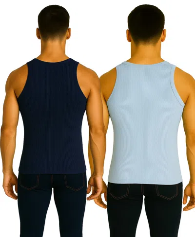 Galaxy By Harvic Men's 2-pack Heavyweight Ribbed Tank Top In Blue