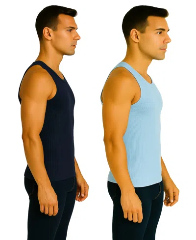 Galaxy By Harvic Men's 2-pack Heavyweight Ribbed Tank Top In Blue
