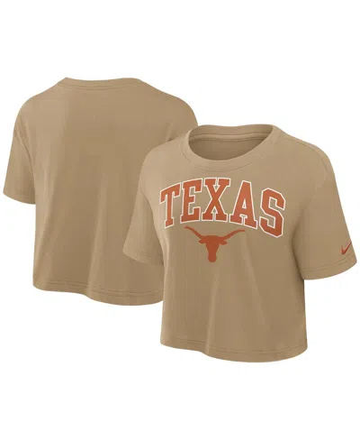 Nike Women's Tan Texas Longhorns Power Pursuit Athletic Prep Arch Performance Cropped T-shirt