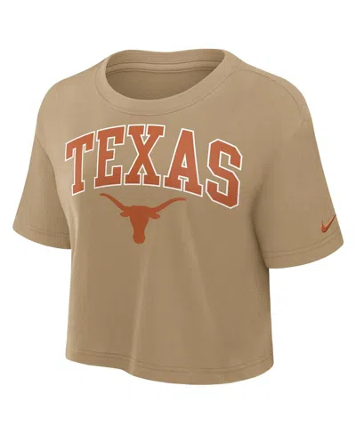 Nike Women's Tan Texas Longhorns Power Pursuit Athletic Prep Arch Performance Cropped T-shirt