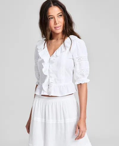 And Now This Women's Cotton Ruffled Cropped Elbow-sleeve Blouse, Exclusively At Macy's