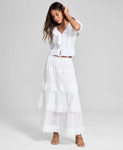 And Now This Women's Cotton Ruffled Cropped Elbow-sleeve Blouse, Exclusively At Macy's