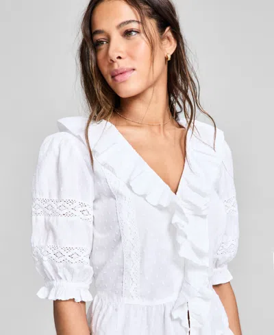 And Now This Women's Cotton Ruffled Cropped Elbow-sleeve Blouse, Exclusively At Macy's