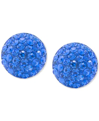 Macy's Blue Crystal Pave Dome Cluster Stud Earrings In Sterling Silver