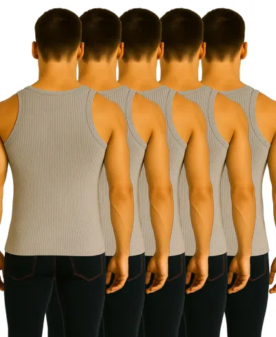 Galaxy By Harvic Men's 5-pack Heavyweight Ribbed Tank Top In Blue