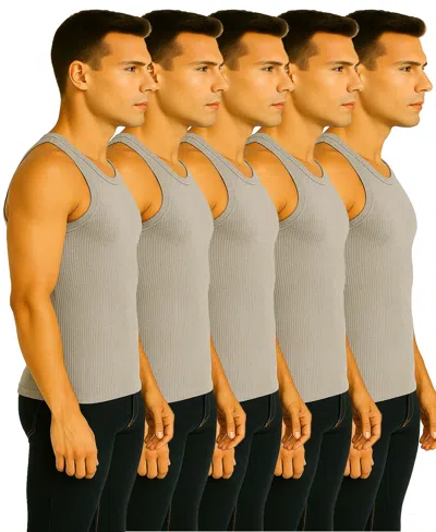 Galaxy By Harvic Men's 5-pack Heavyweight Ribbed Tank Top In Blue