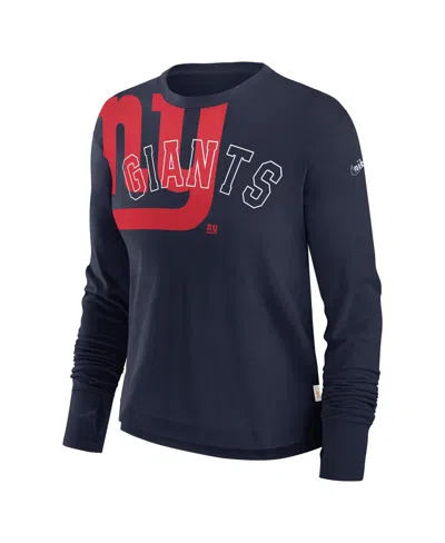 Nike Women's Navy New York Giants Layered Logo Cropped Long Sleeve Fashion T-shirt
