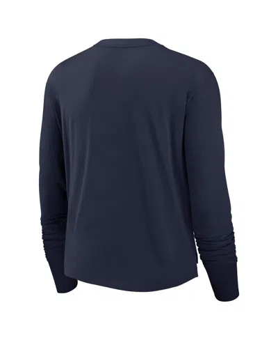 Nike Women's Navy New York Giants Layered Logo Cropped Long Sleeve Fashion T-shirt