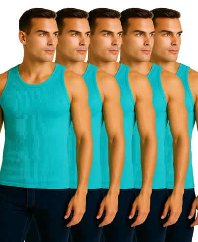 Galaxy By Harvic Men's 5-pack Heavyweight Ribbed Tank Top In Blue