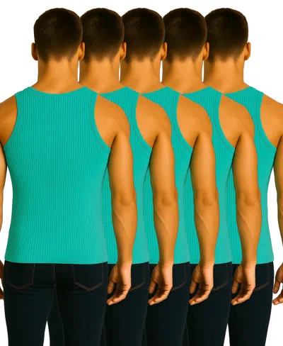 Galaxy By Harvic Men's 5-pack Heavyweight Ribbed Tank Top In Blue
