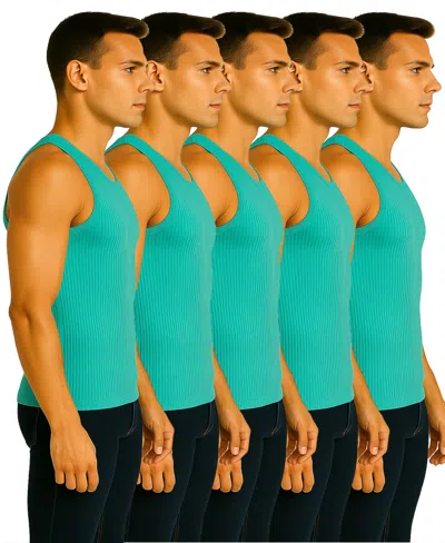 Galaxy By Harvic Men's 5-pack Heavyweight Ribbed Tank Top In Blue