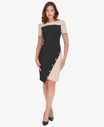 Tommy Hilfiger Womens Color Blocked Asymmetric Scuba Dress 0p 18 In Black