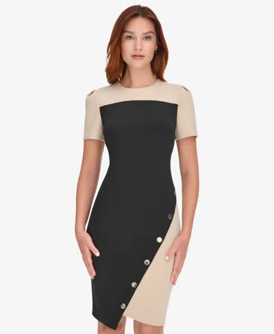 Tommy Hilfiger Womens Color Blocked Asymmetric Scuba Dress 0p 18 In Black