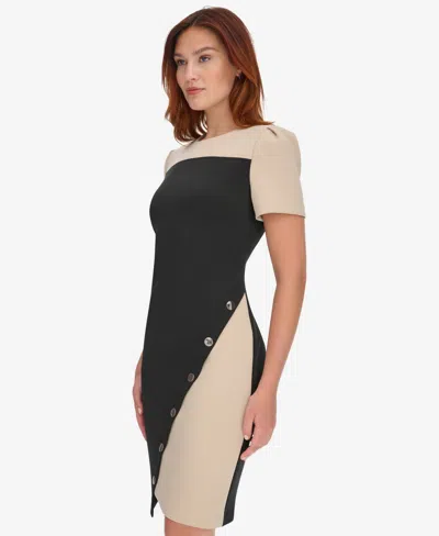 Tommy Hilfiger Womens Color Blocked Asymmetric Scuba Dress 0p 18 In Black