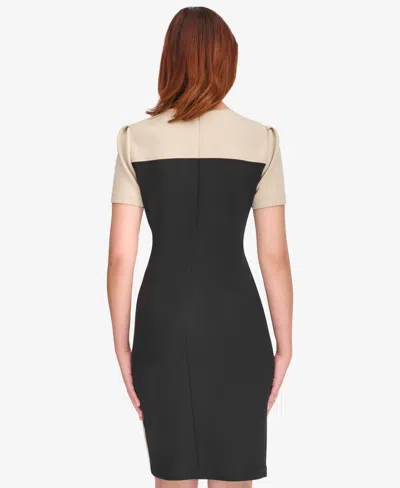 Tommy Hilfiger Womens Color Blocked Asymmetric Scuba Dress 0p 18 In Black