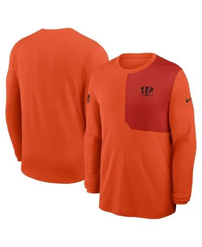 Nike Orange Cincinnati Bengals Sideline Coach Uv Performance Long Sleeve T-shirt In Red