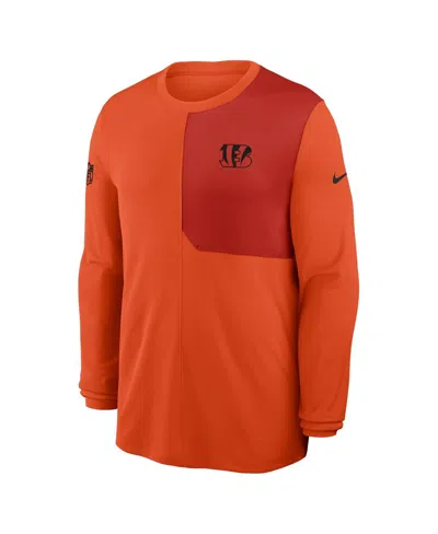 Nike Orange Cincinnati Bengals Sideline Coach Uv Performance Long Sleeve T-shirt In Red