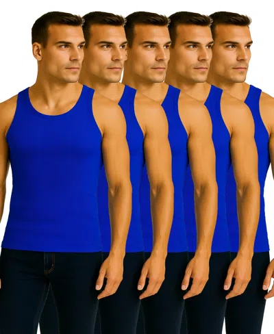 Galaxy By Harvic Men's 5-pack Heavyweight Ribbed Tank Top In Blue