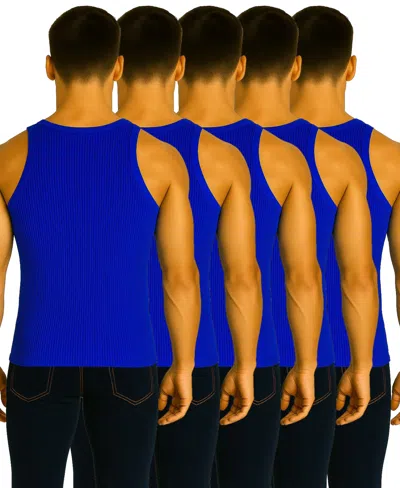 Galaxy By Harvic Men's 5-pack Heavyweight Ribbed Tank Top In Blue