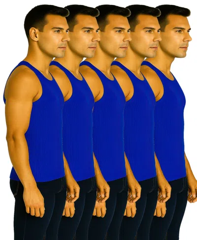 Galaxy By Harvic Men's 5-pack Heavyweight Ribbed Tank Top In Blue