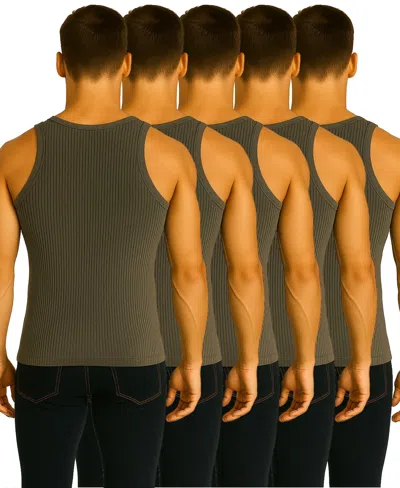 Galaxy By Harvic Men's 5-pack Heavyweight Ribbed Tank Top In Gray