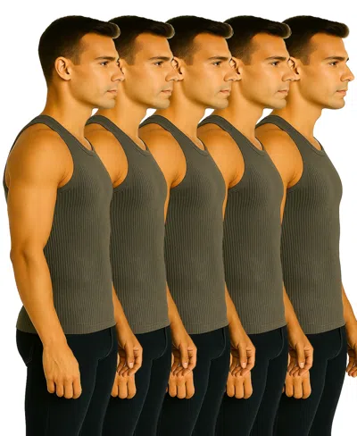 Galaxy By Harvic Men's 5-pack Heavyweight Ribbed Tank Top In Gray