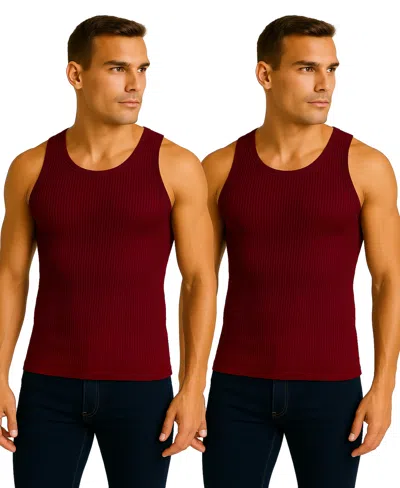 Galaxy By Harvic Men's 2-pack Heavyweight Ribbed Tank Top In Burgundy