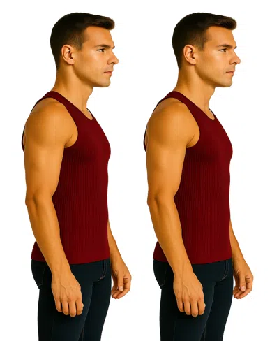 Galaxy By Harvic Men's 2-pack Heavyweight Ribbed Tank Top In Burgundy