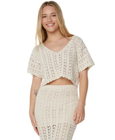 Roxy Sea Swirl Boxy Crochet Sweater In Neutral