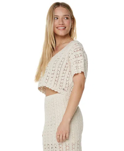 Roxy Sea Swirl Boxy Crochet Sweater In Neutral