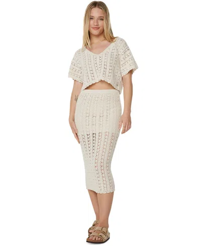Roxy Sea Swirl Boxy Crochet Sweater In Neutral
