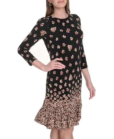Tommy Hilfiger Petites Jersey Printed Shift Dress In Black