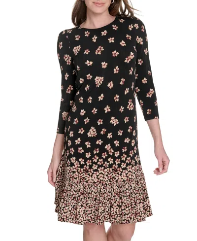 Tommy Hilfiger Petites Jersey Printed Shift Dress In Black